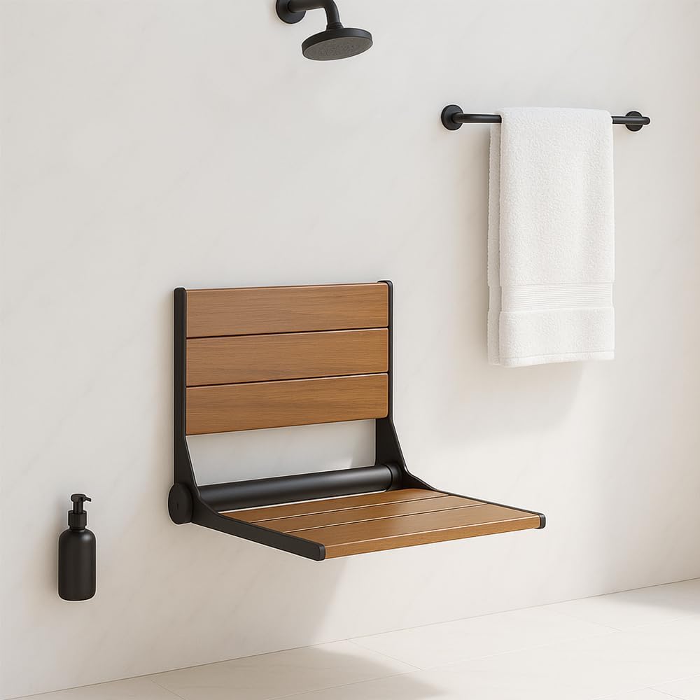 Black Teak Wall‑Mounted Folding Shower Seat
