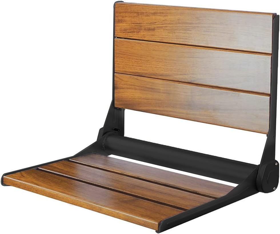 Black Teak Wall‑Mounted Folding Shower Seat