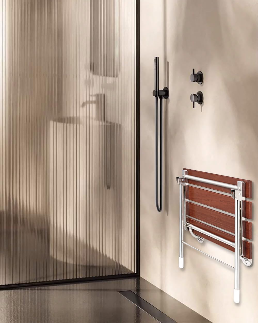 Teak Wall‑Mounted Folding Shower Bench