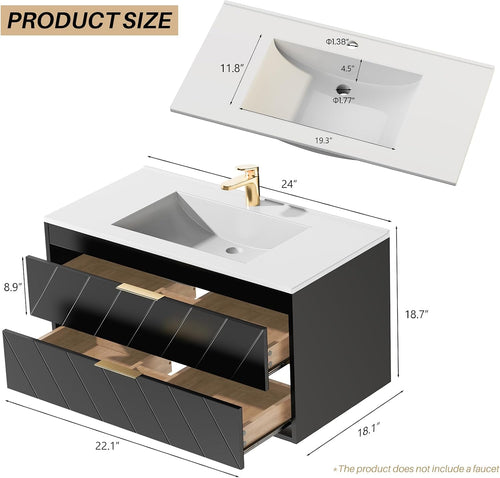 24 Inch Floating Bathroom Vanity With Resin Sink
