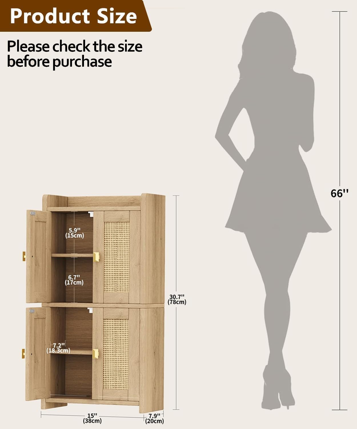 Rattan Small Bathroom Storage Cabinet