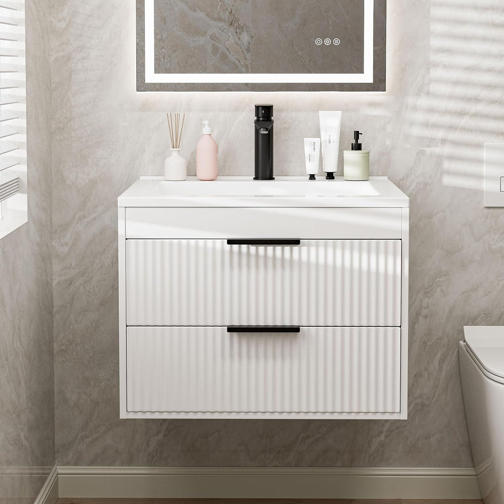 24 Inch Floating Bathroom Vanity With White Resin Sink