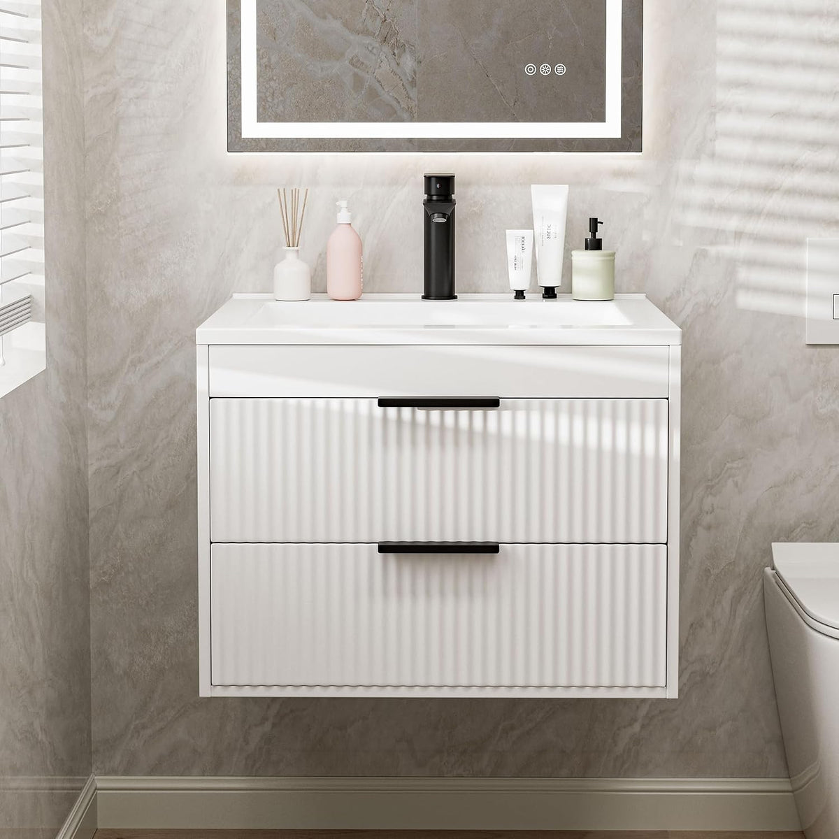 24 Inch Floating Bathroom Vanity With White Resin Sink