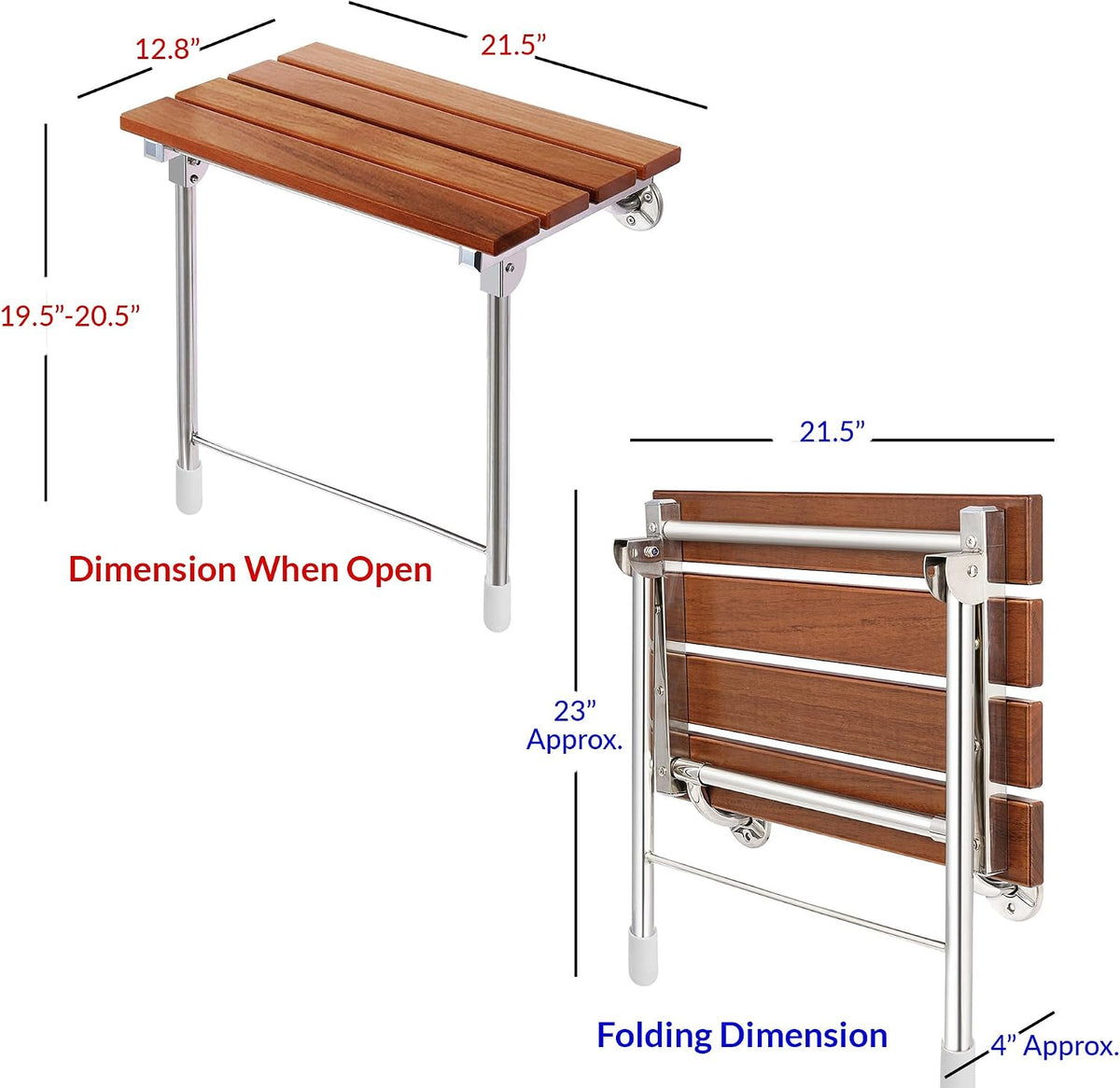 Teak Wall‑Mounted Folding Shower Bench