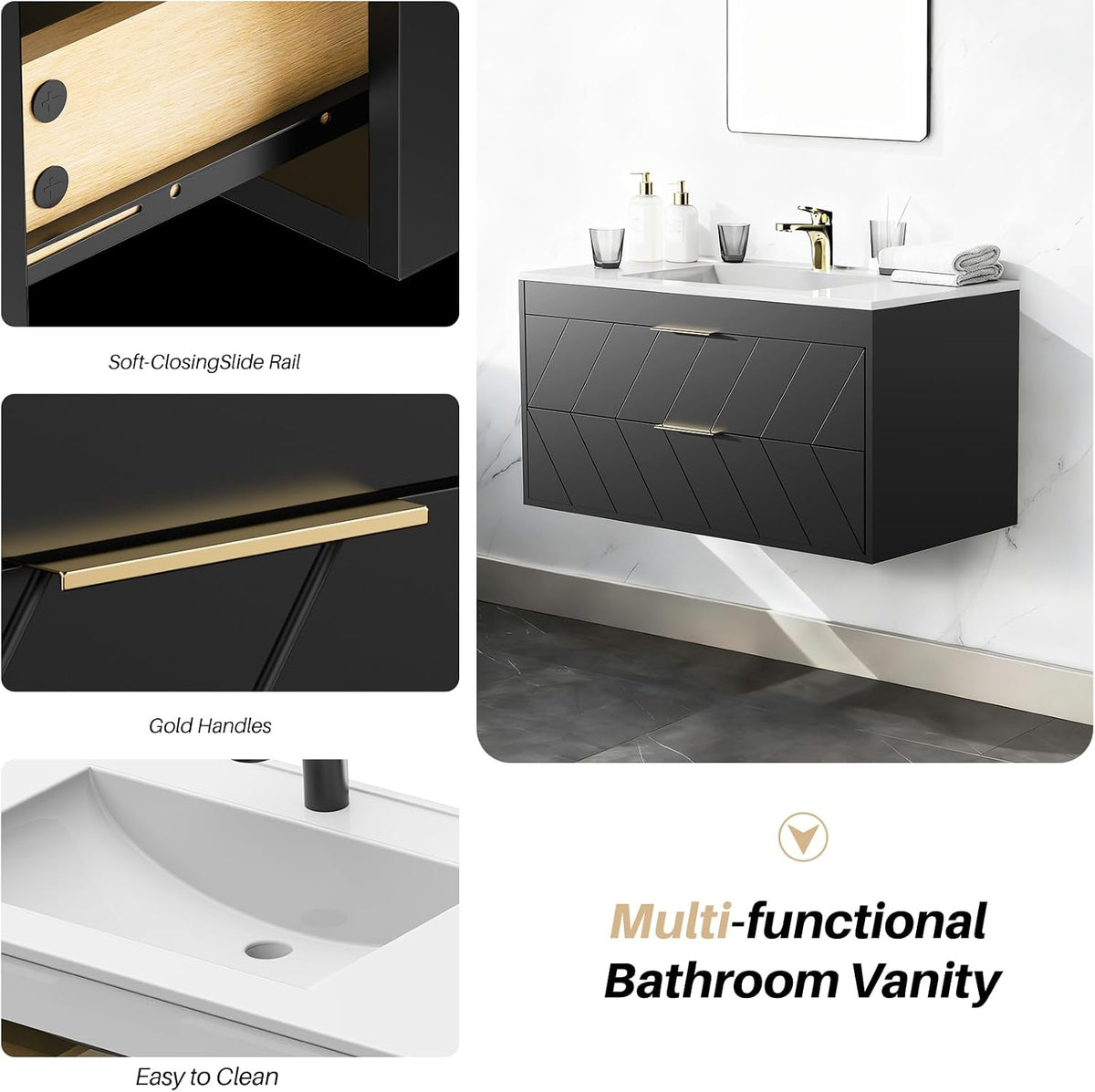 24 Inch Floating Bathroom Vanity With Resin Sink