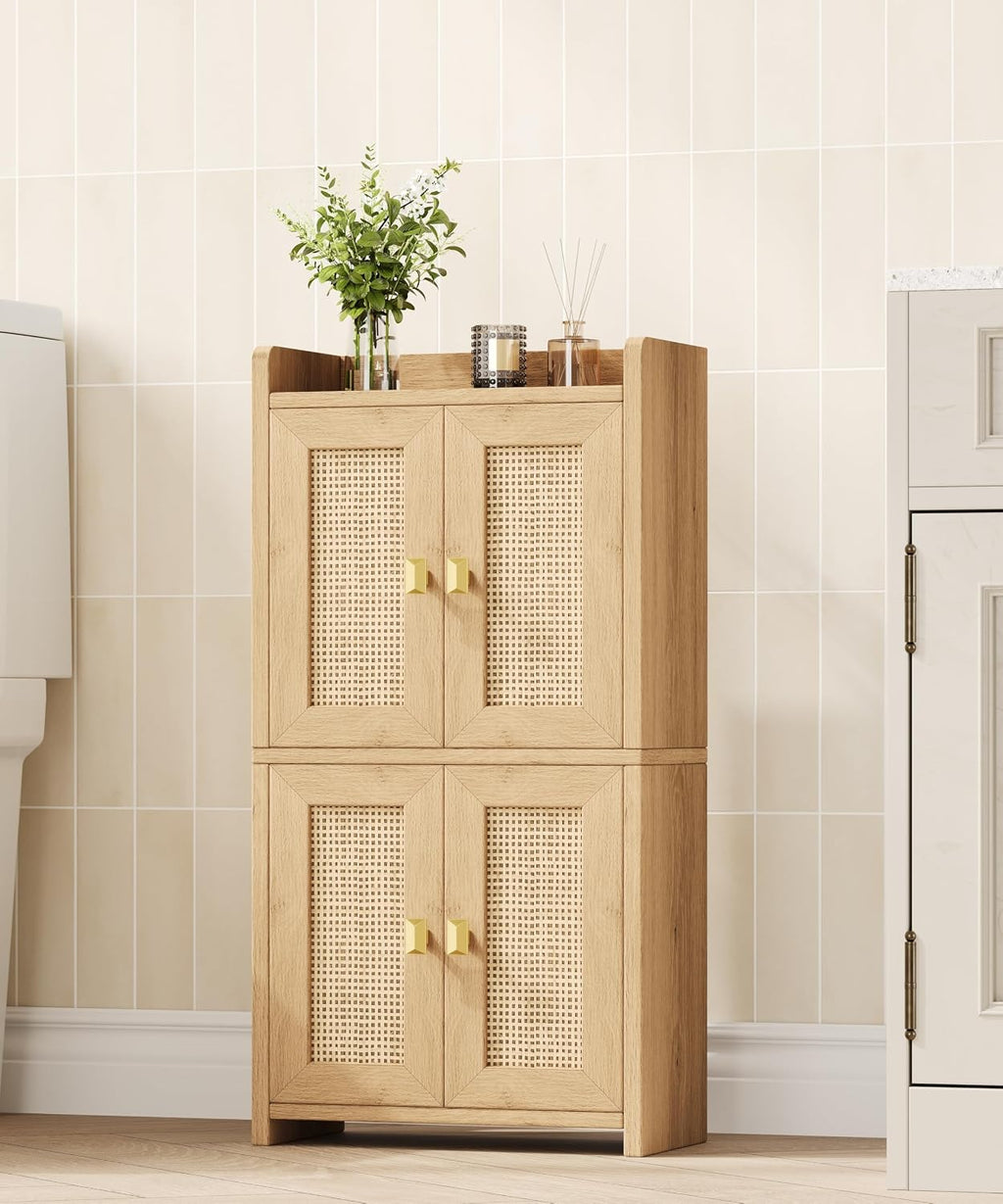 Rattan Small Bathroom Storage Cabinet