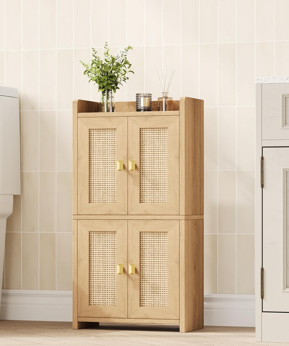 Rattan Small Bathroom Storage Cabinet
