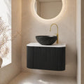 24 Inch Curved Fluted Floating Bathroom Vanity With Marble Vessel Sink