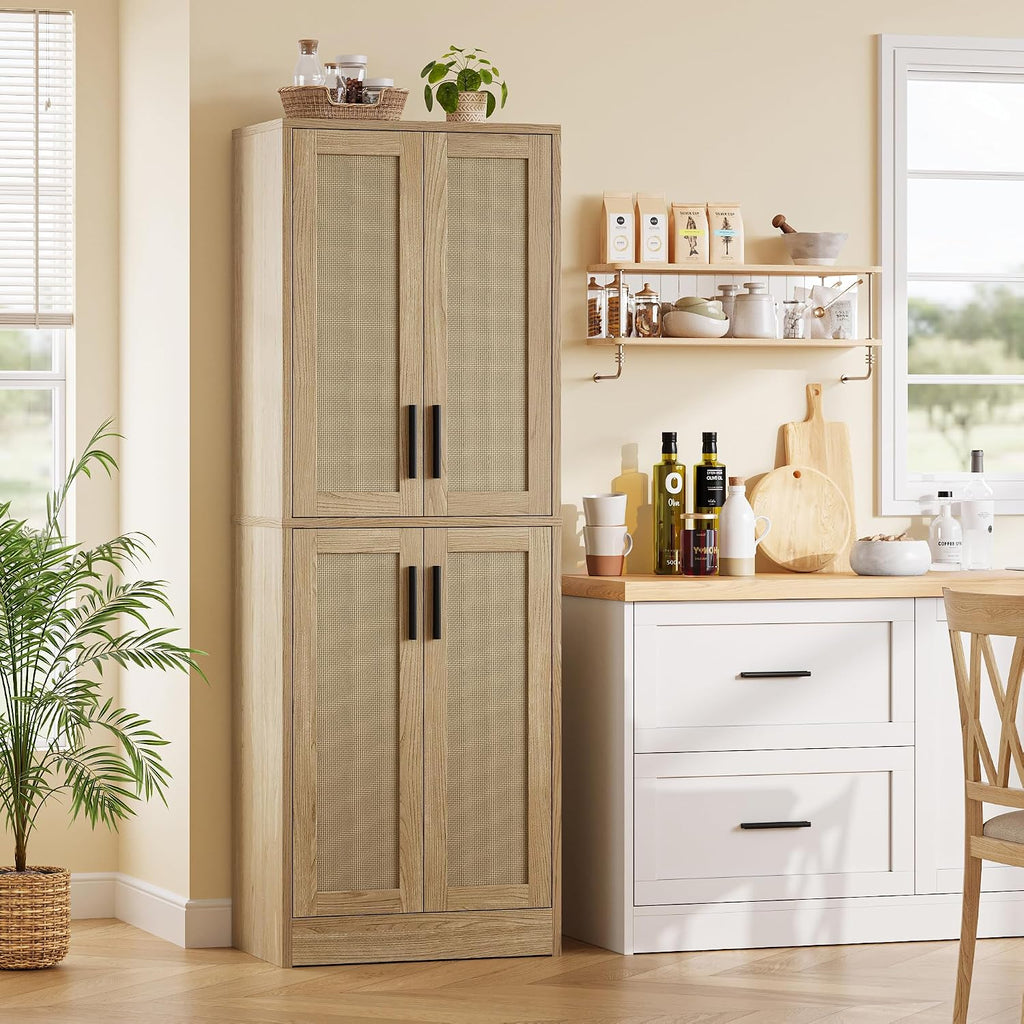Rattan Tall Freestanding Storage Cabinet