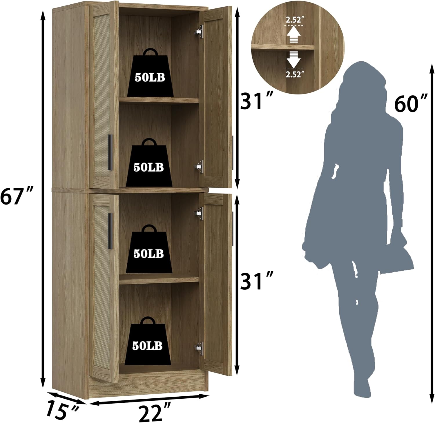 Rattan Tall Freestanding Storage Cabinet