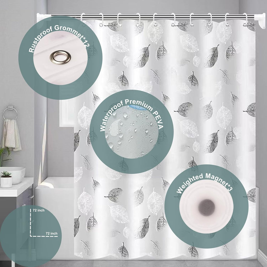 Gray Leaf Shower Curtain Liner