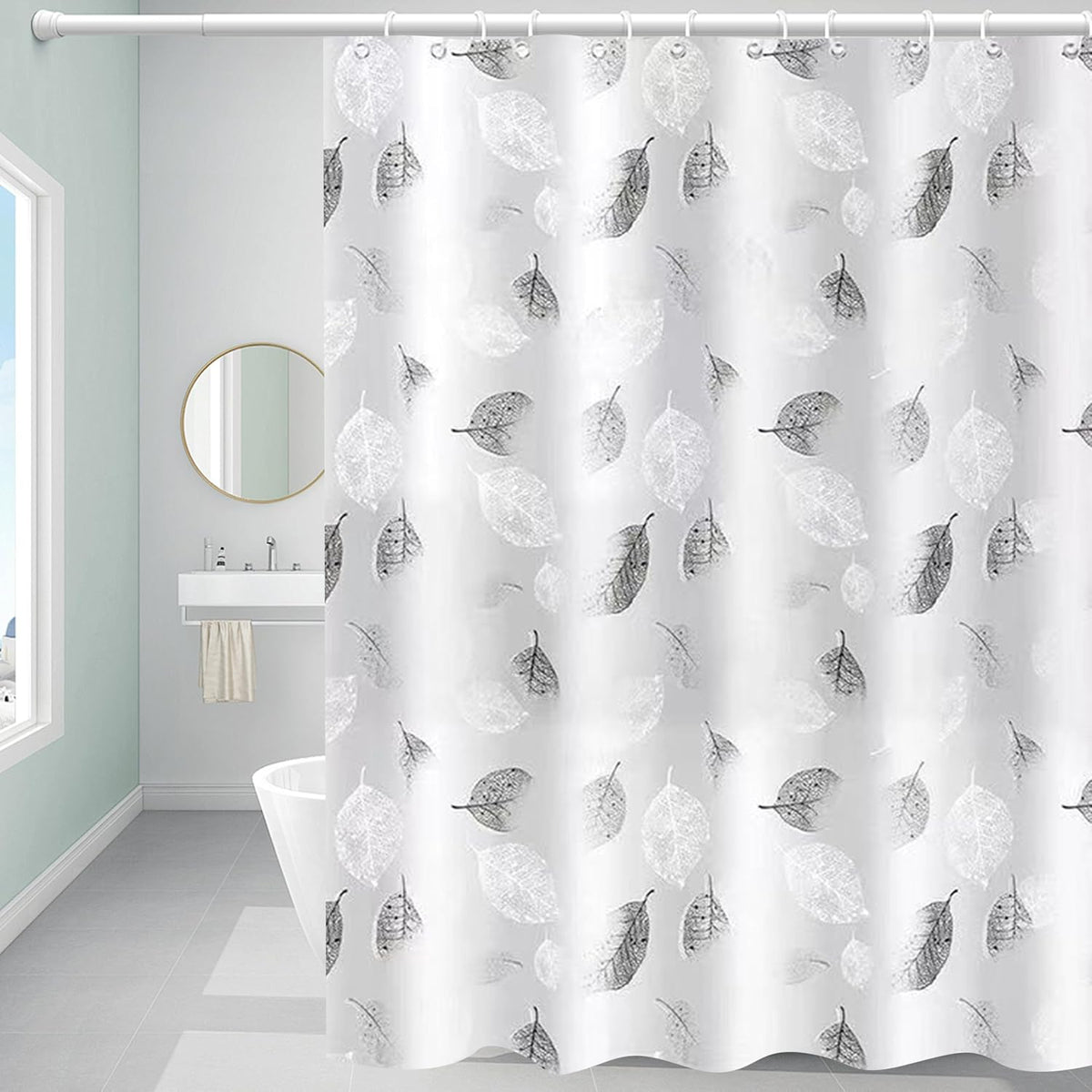 Gray Leaf Shower Curtain Liner