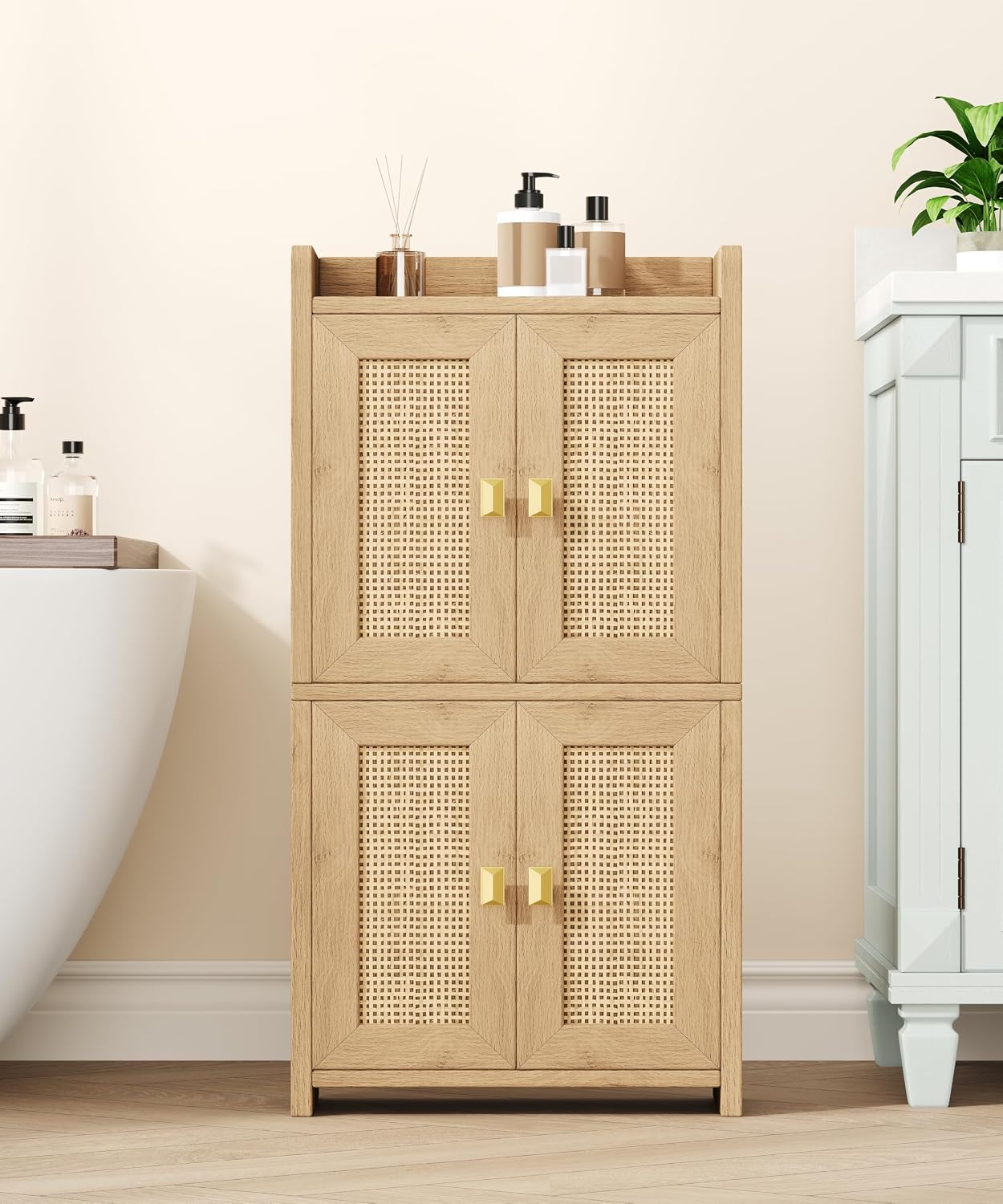 Rattan Small Bathroom Storage Cabinet