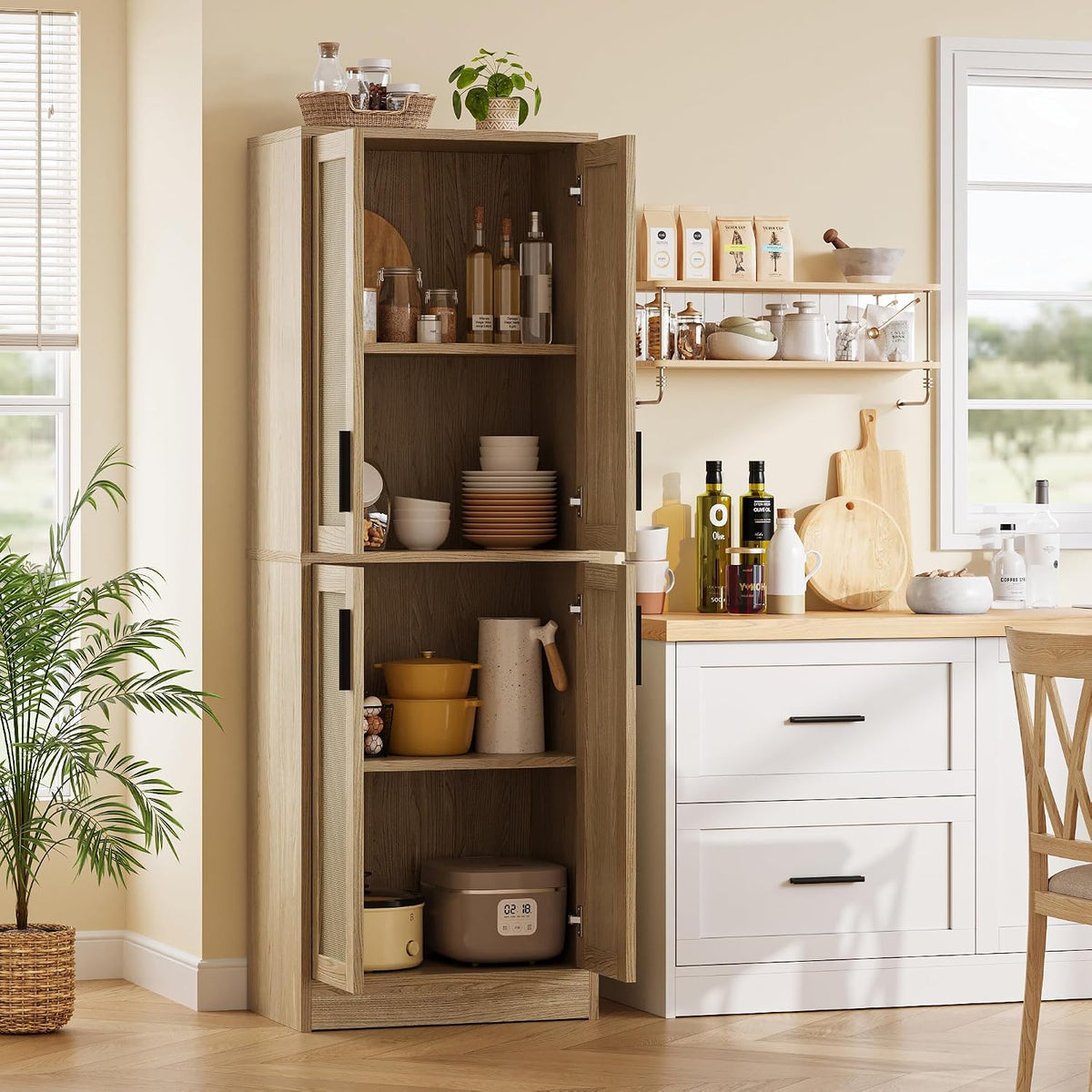Rattan Tall Freestanding Storage Cabinet