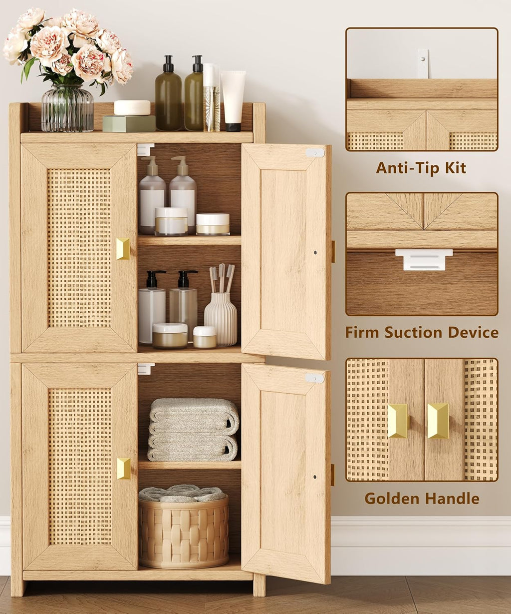 Rattan Small Bathroom Storage Cabinet