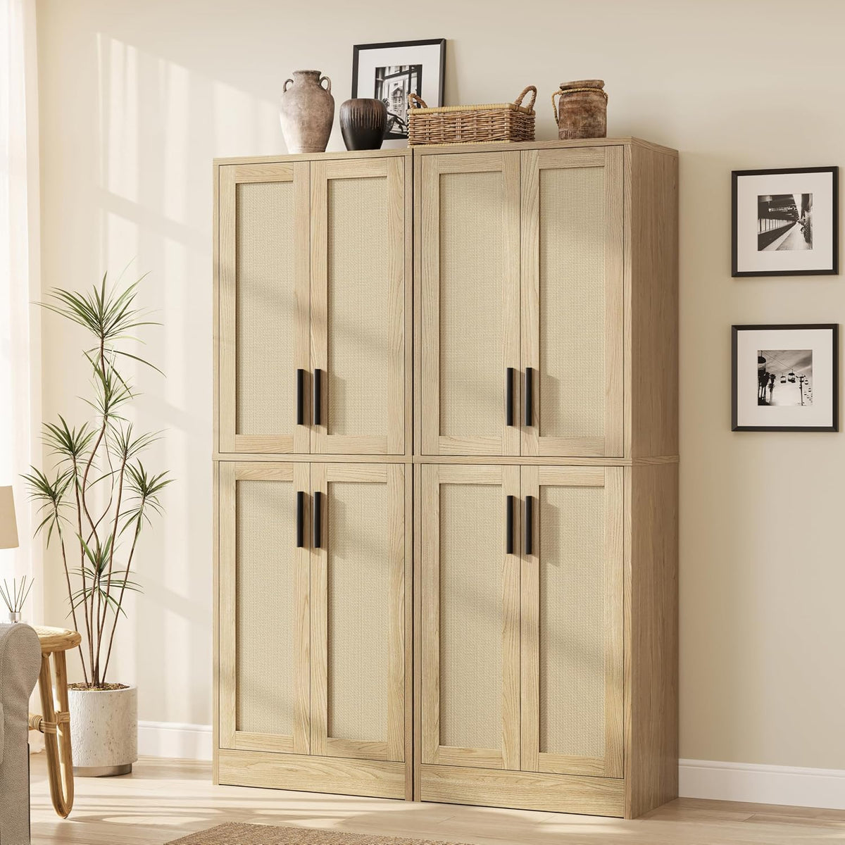 Rattan Tall Freestanding Storage Cabinet