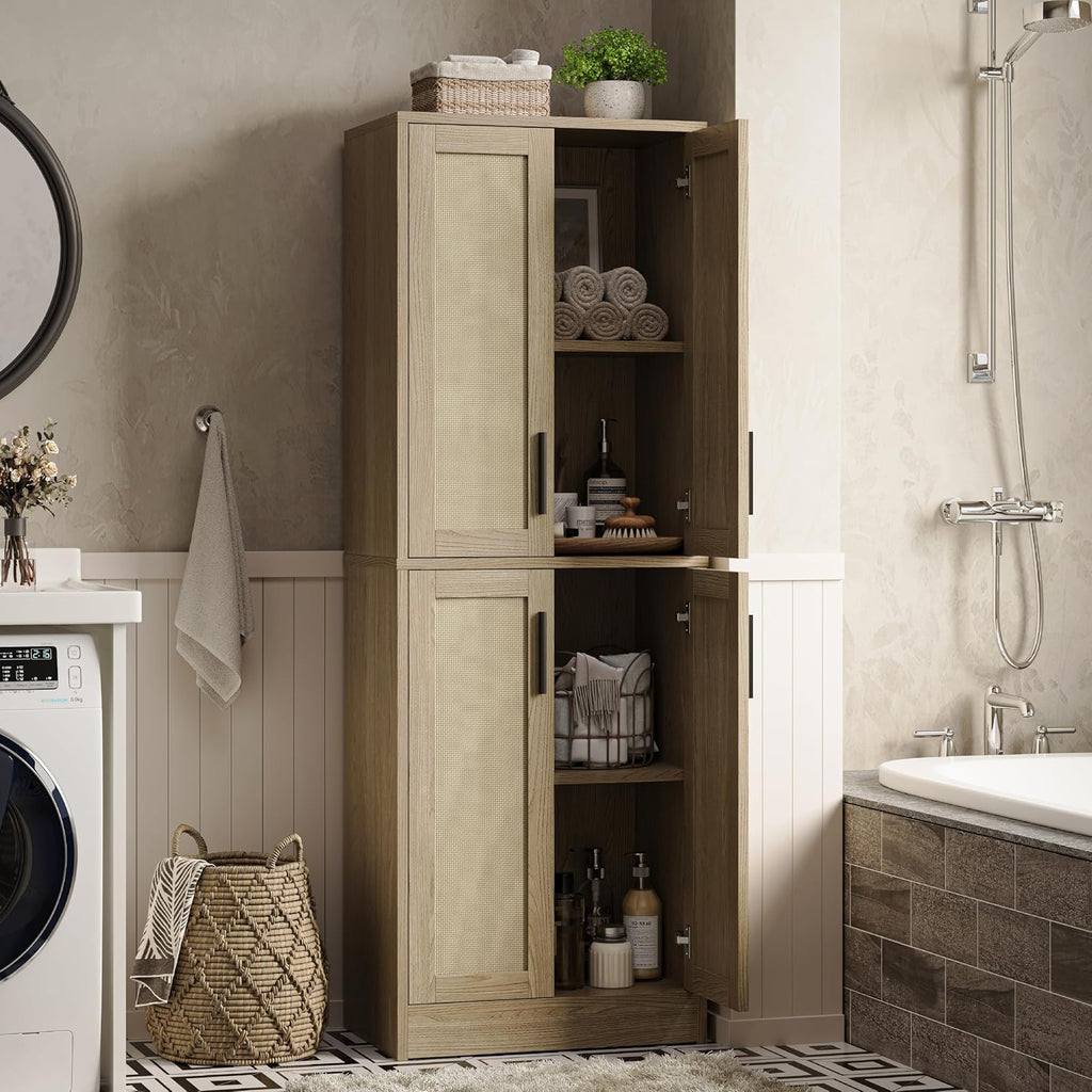 Rattan Tall Freestanding Storage Cabinet