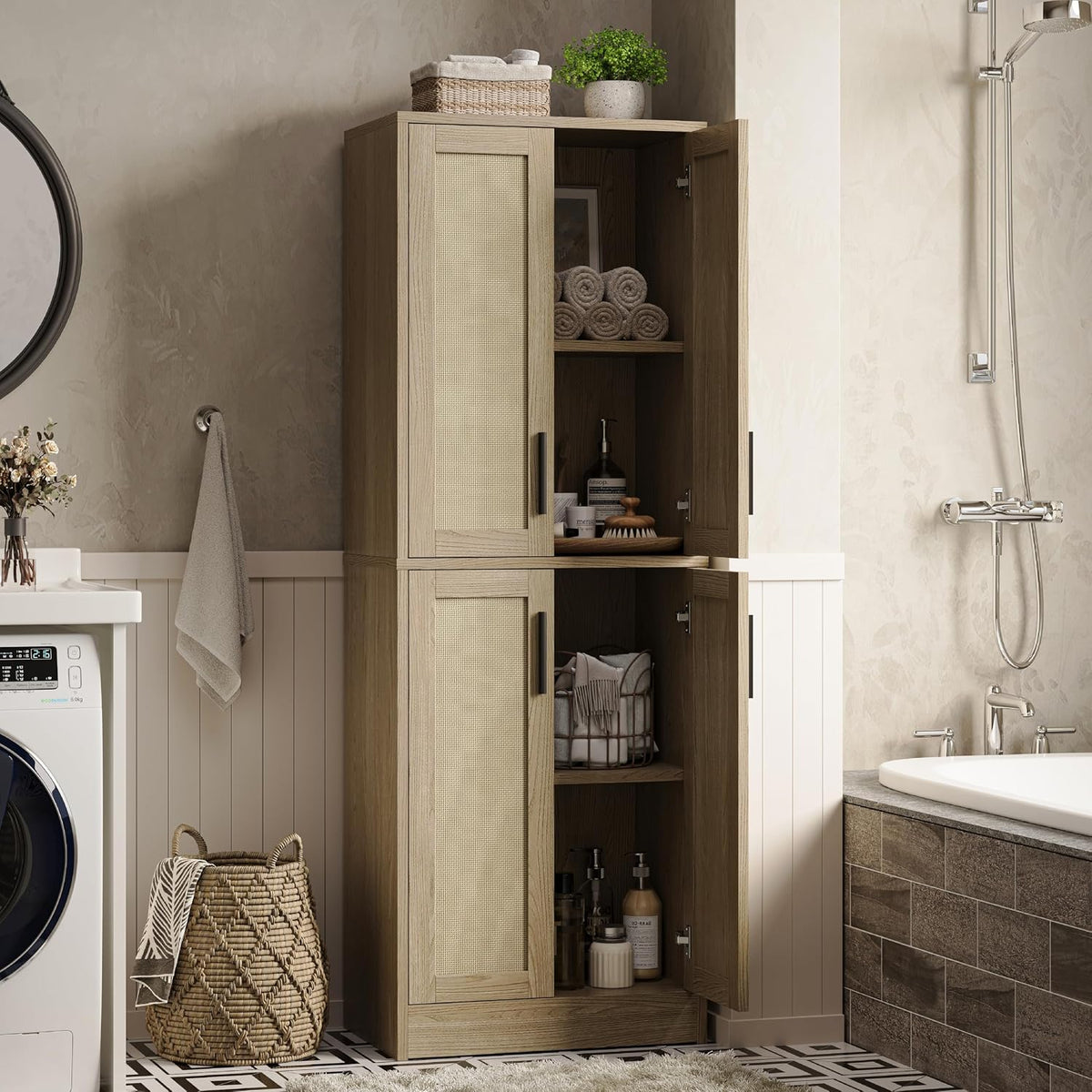 Rattan Tall Freestanding Storage Cabinet